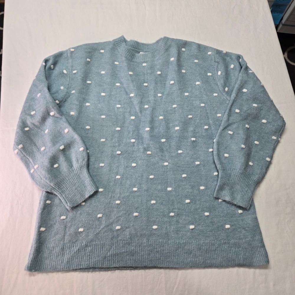 Lida Kate Womens Small Blue Sweater Textured Dot Crew Neck Long Sleeve Knit